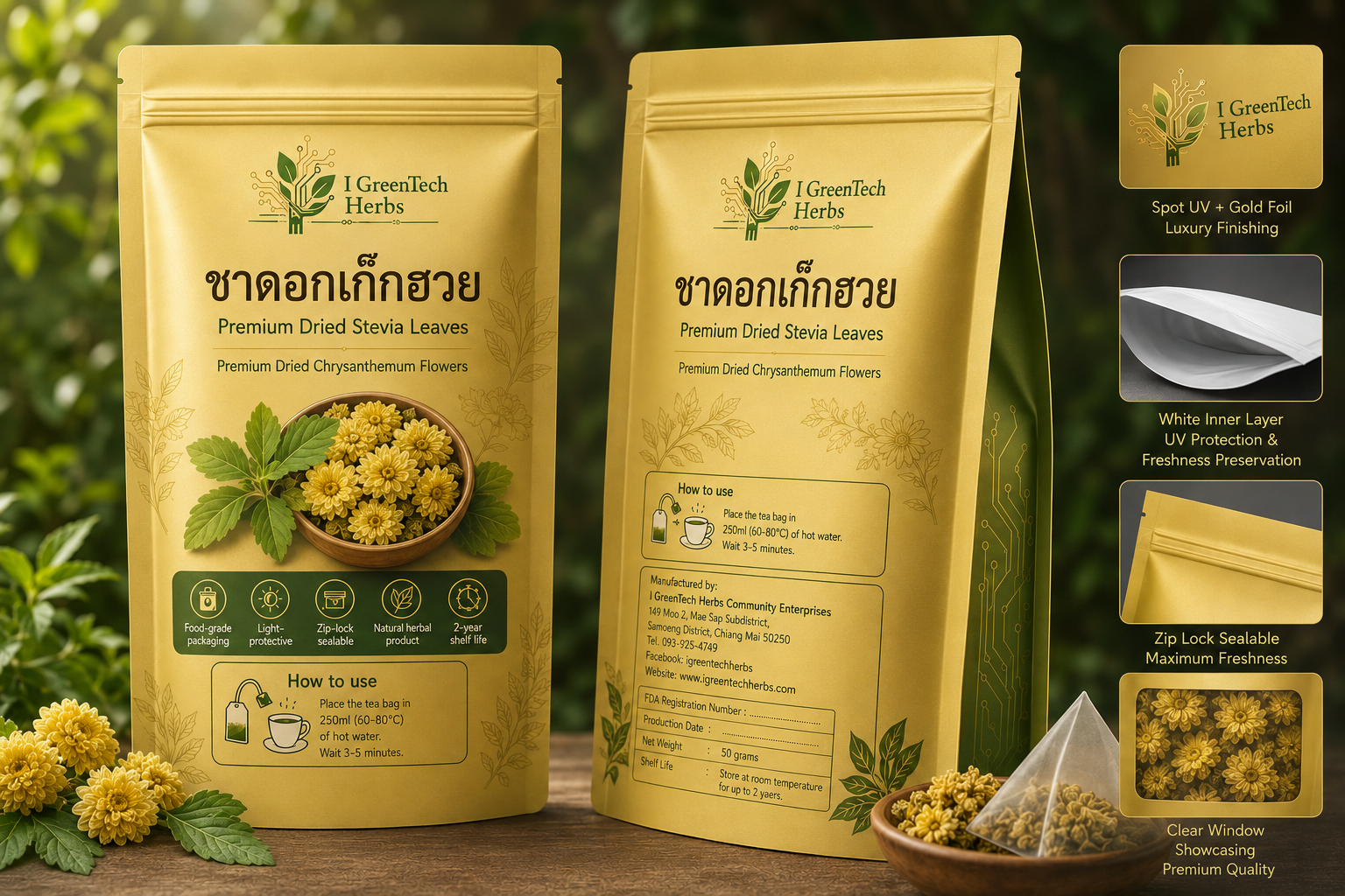 ชาดอกเก๊กฮวยอินทรีย์ผสมหญ้าหวาน
กล่องบรรจุ 30ซอง